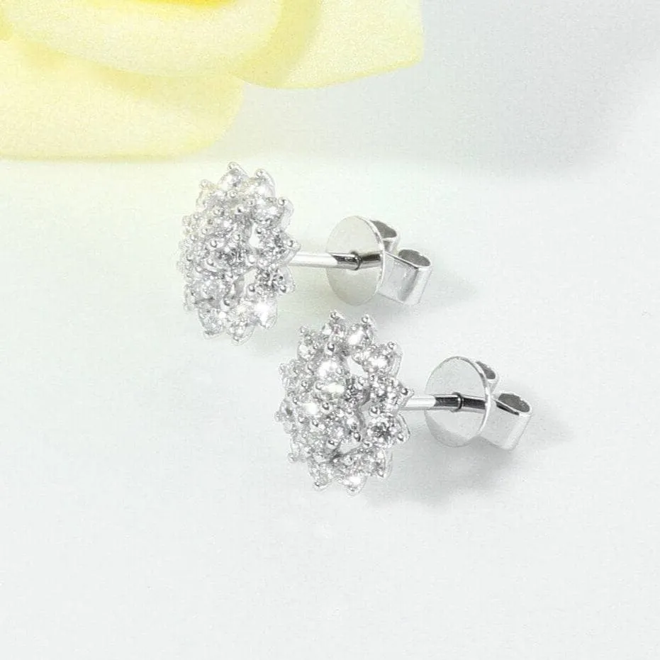 14k White Gold Sunflower Halo CVD Lab Diamond Stud Earrings