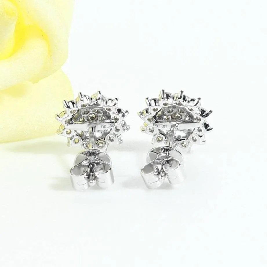 14k White Gold Sunflower Halo CVD Lab Diamond Stud Earrings