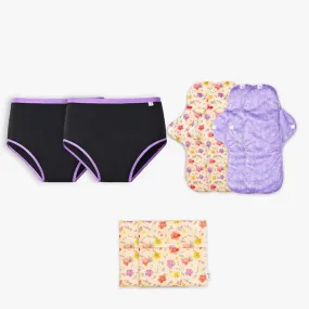 2 Period Underwear + 4 Flow Lock Cloth Pads + Wet Pouch Bundle