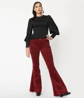 70s Vintage Wine Corduroy Flared Pants