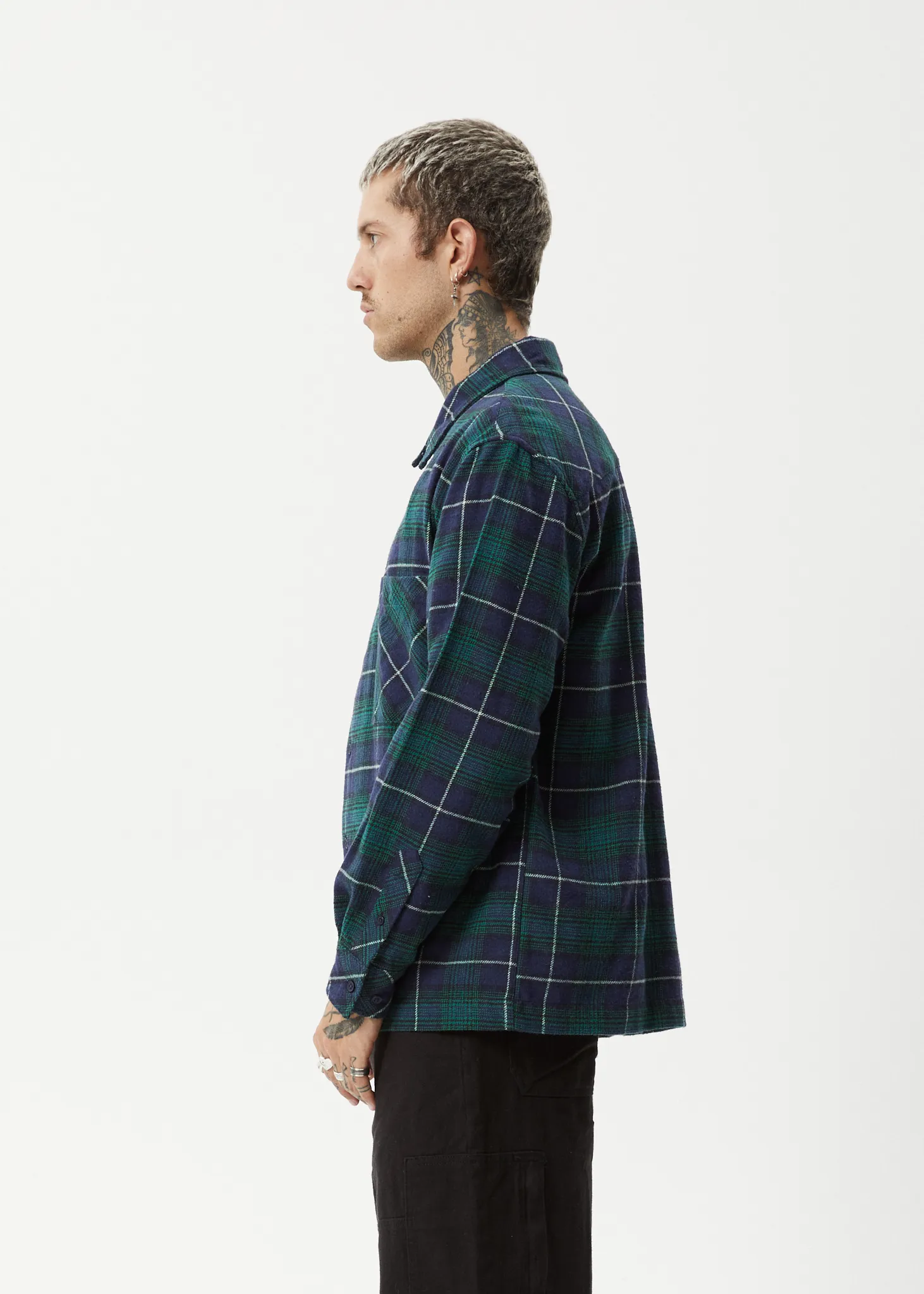 AFENDS Mens Flannel Shirt Navy