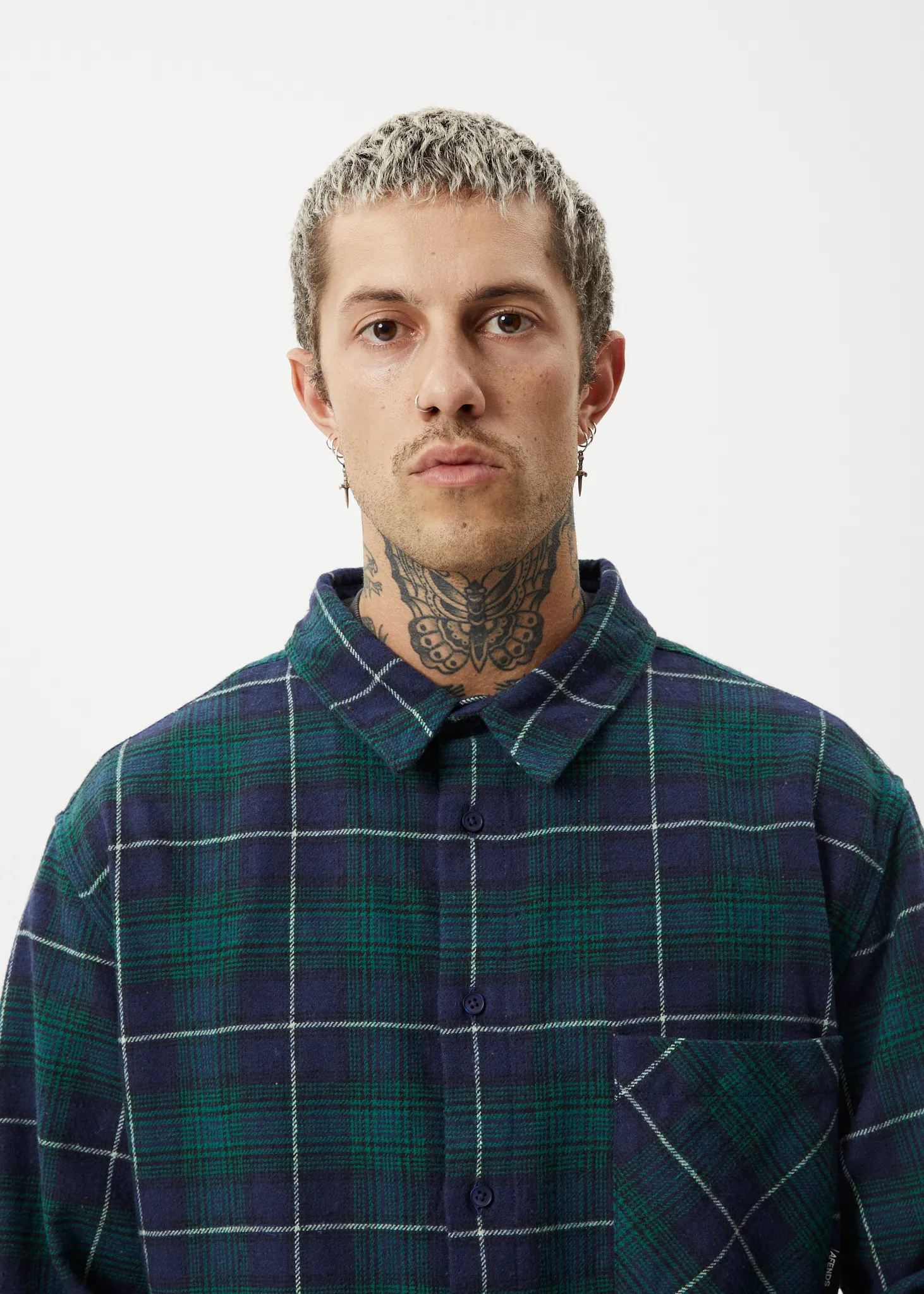 AFENDS Mens Flannel Shirt Navy