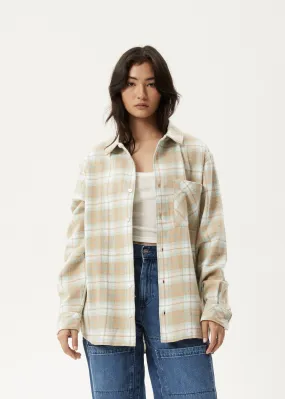 AFENDS Womens Lighthouse Flannel Shirt Taupe