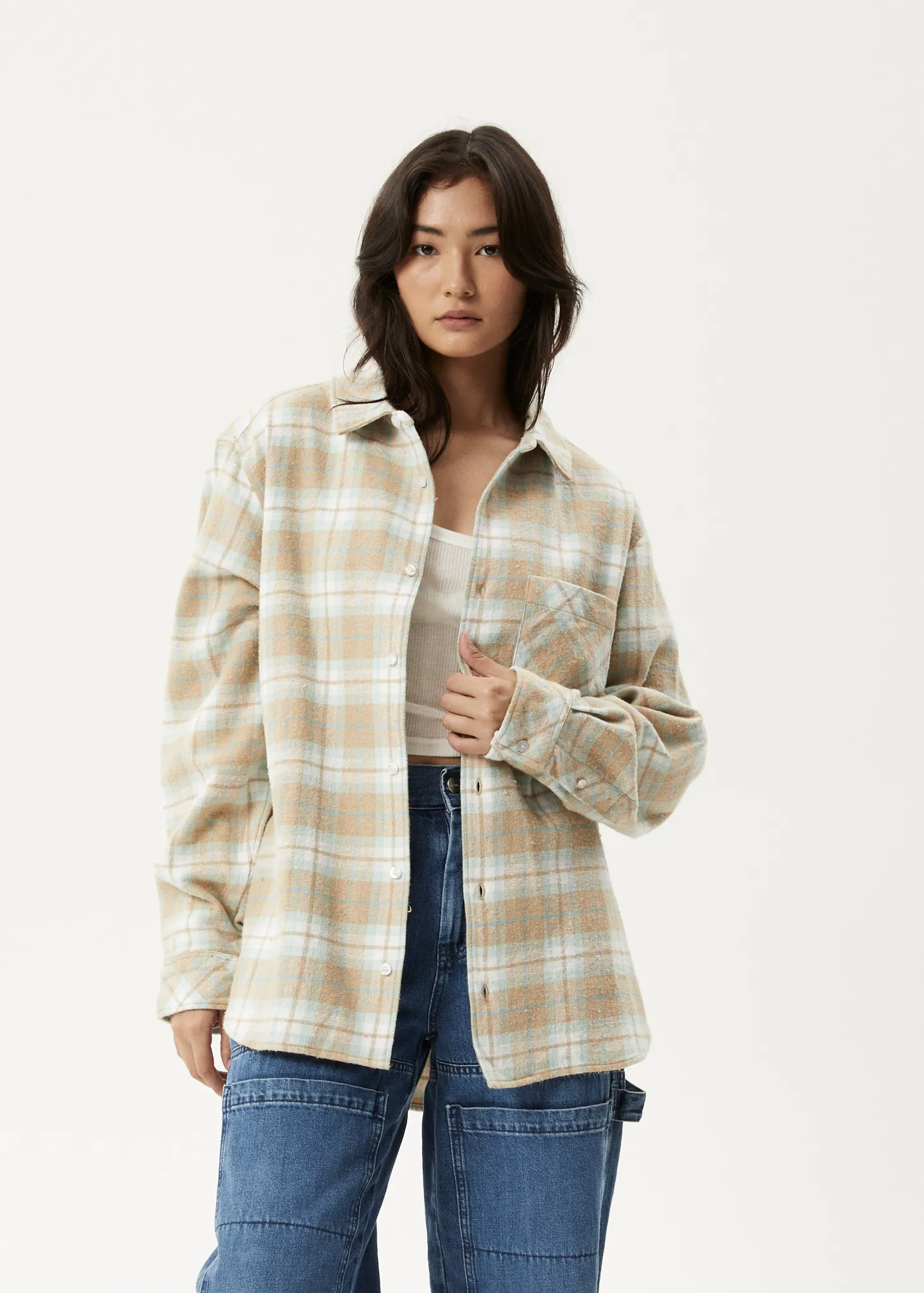 AFENDS Womens Lighthouse Flannel Shirt Taupe