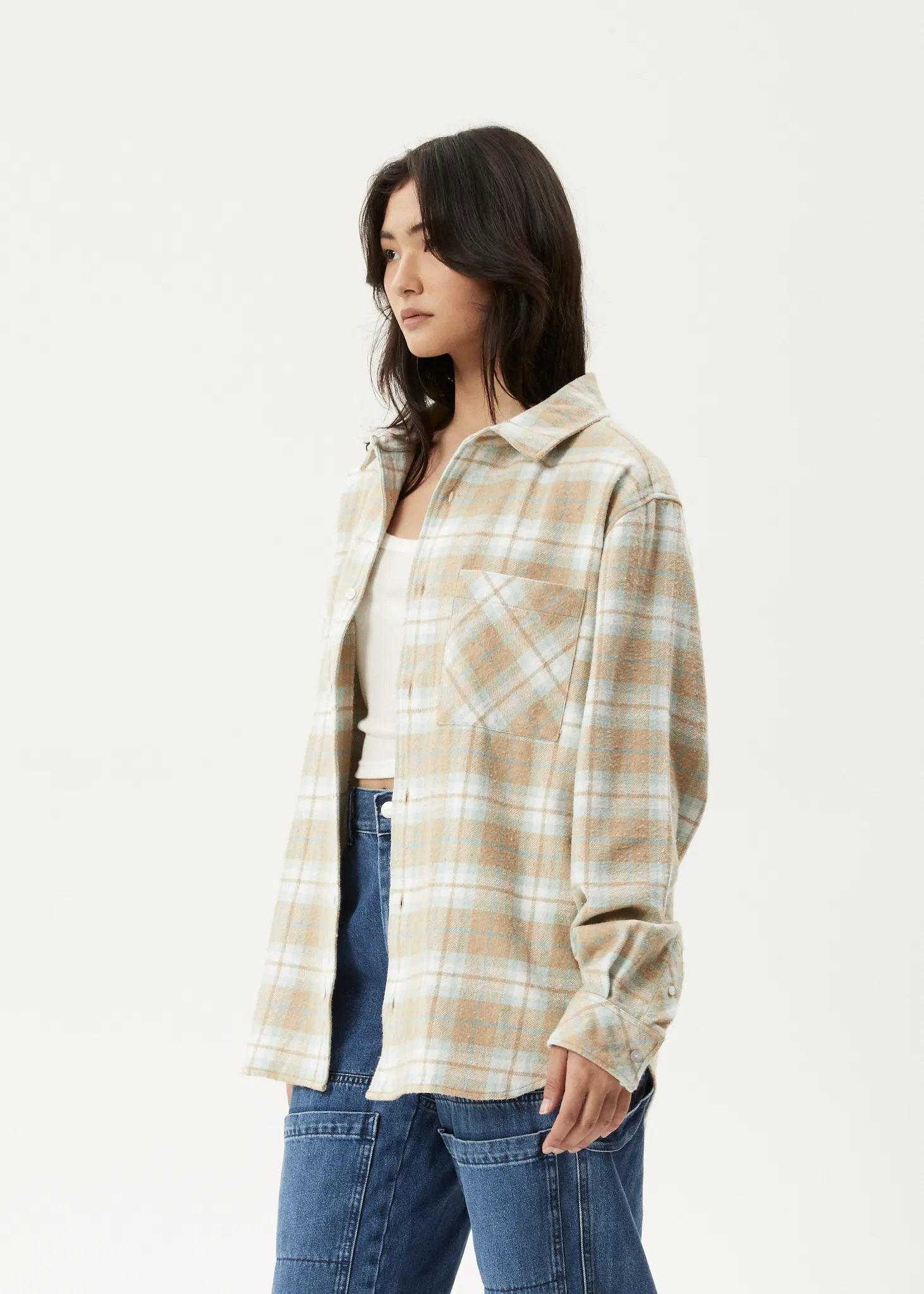 AFENDS Womens Lighthouse Flannel Shirt Taupe