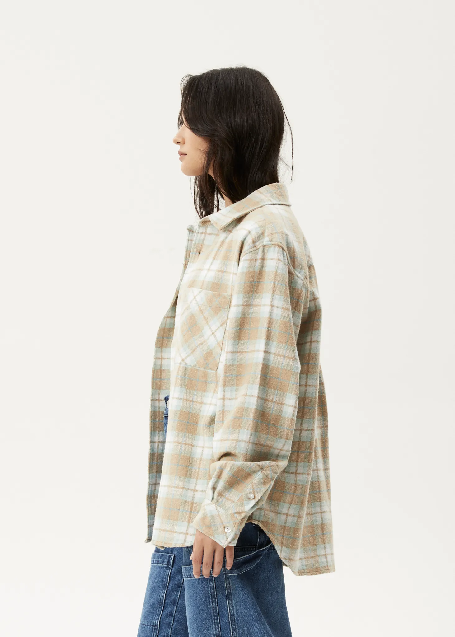 AFENDS Womens Lighthouse Flannel Shirt Taupe