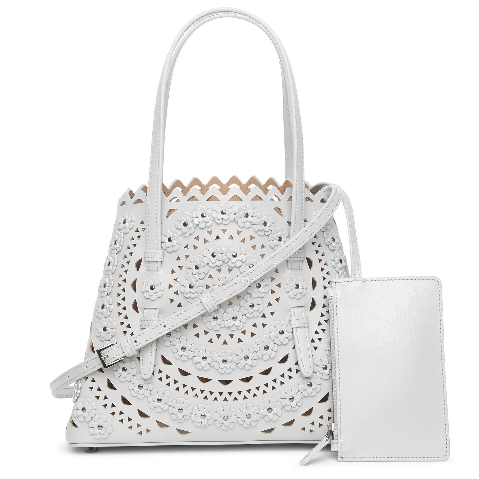 Alaïa Mina 25 Flower light grey tote bag