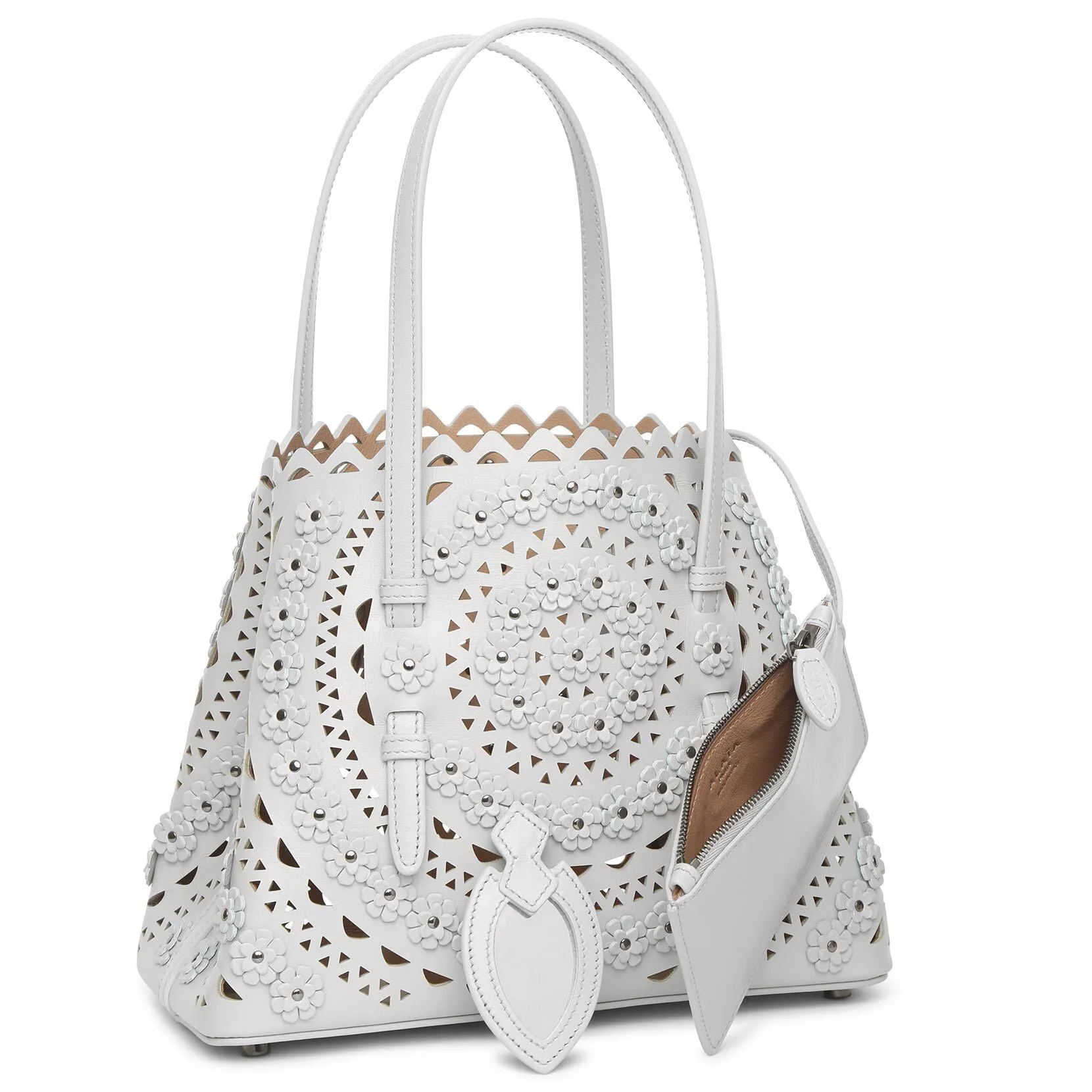 Alaïa Mina 25 Flower light grey tote bag