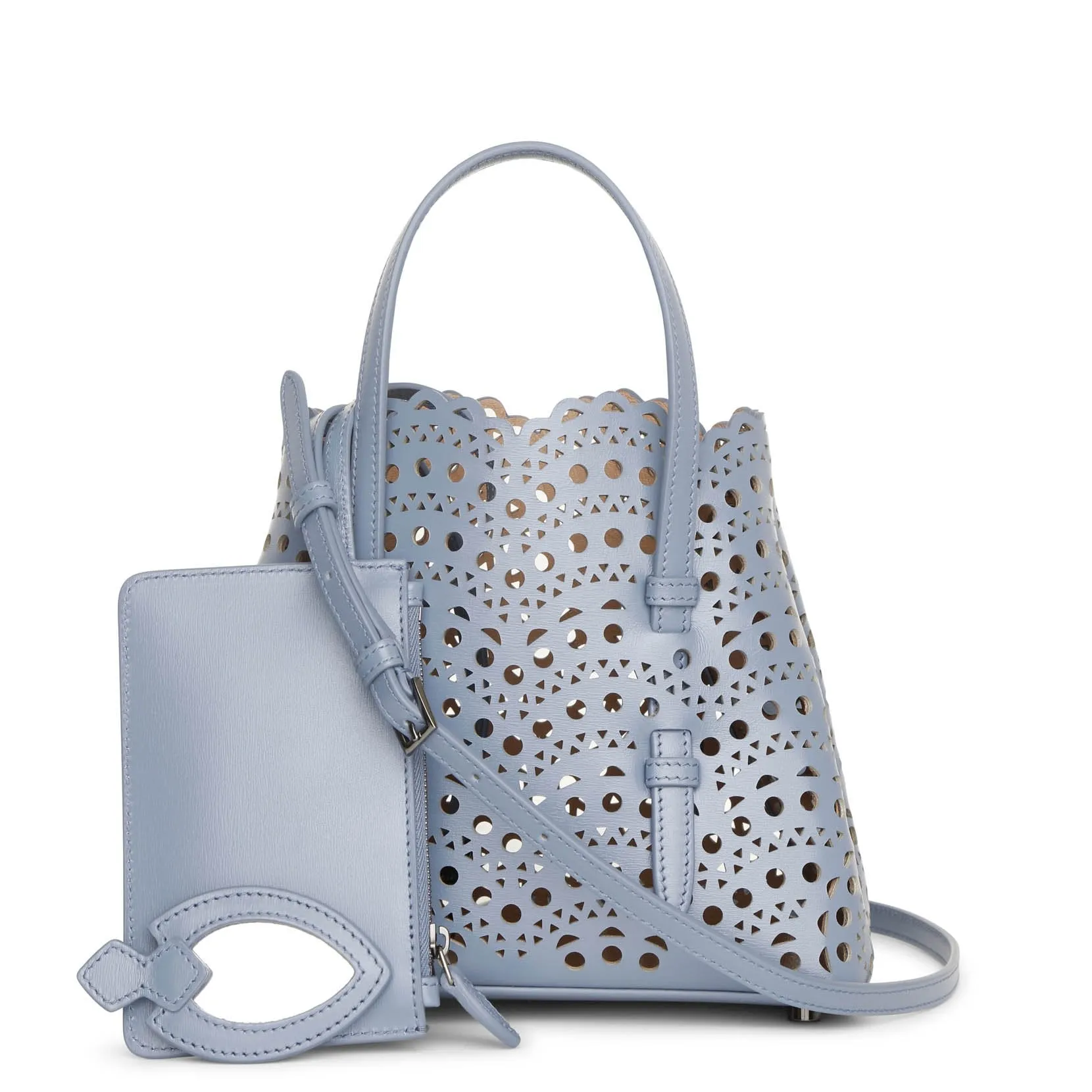 Alaïa Mina mini 20 blue leather tote bag