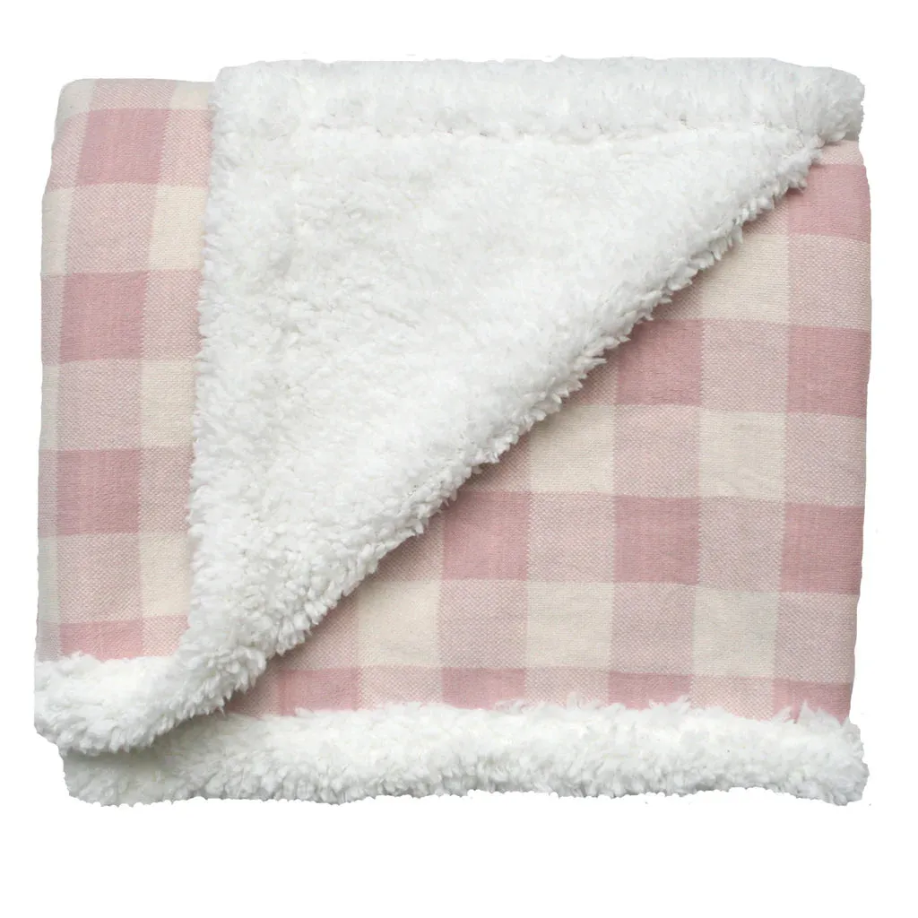 Alimrose Pink Check Sherpa Baby Blanket & Emma Heart Rattle