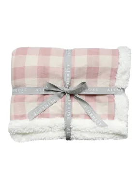 Alimrose Pink Check Sherpa Baby Blanket & Emma Heart Rattle