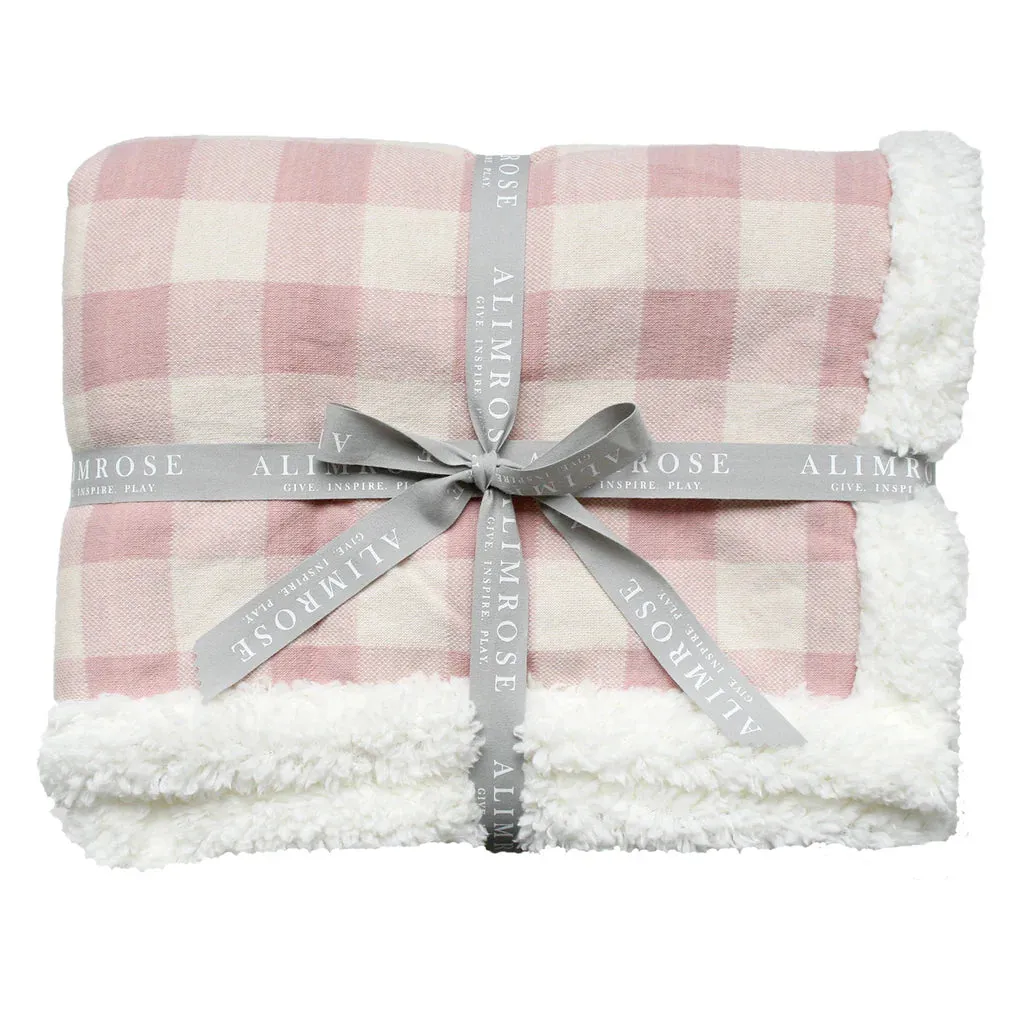 Alimrose Pink Check Sherpa Baby Blanket & Emma Heart Rattle