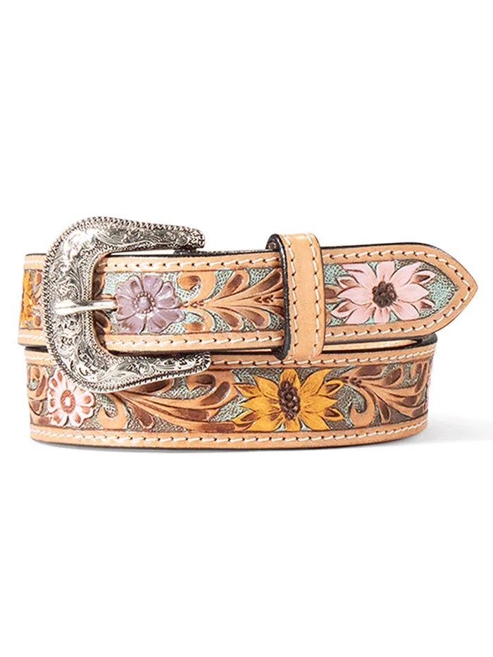 Ariat A1307797 Kids Sunflower Daisy Hand Tooled Belt Multicolored Tan