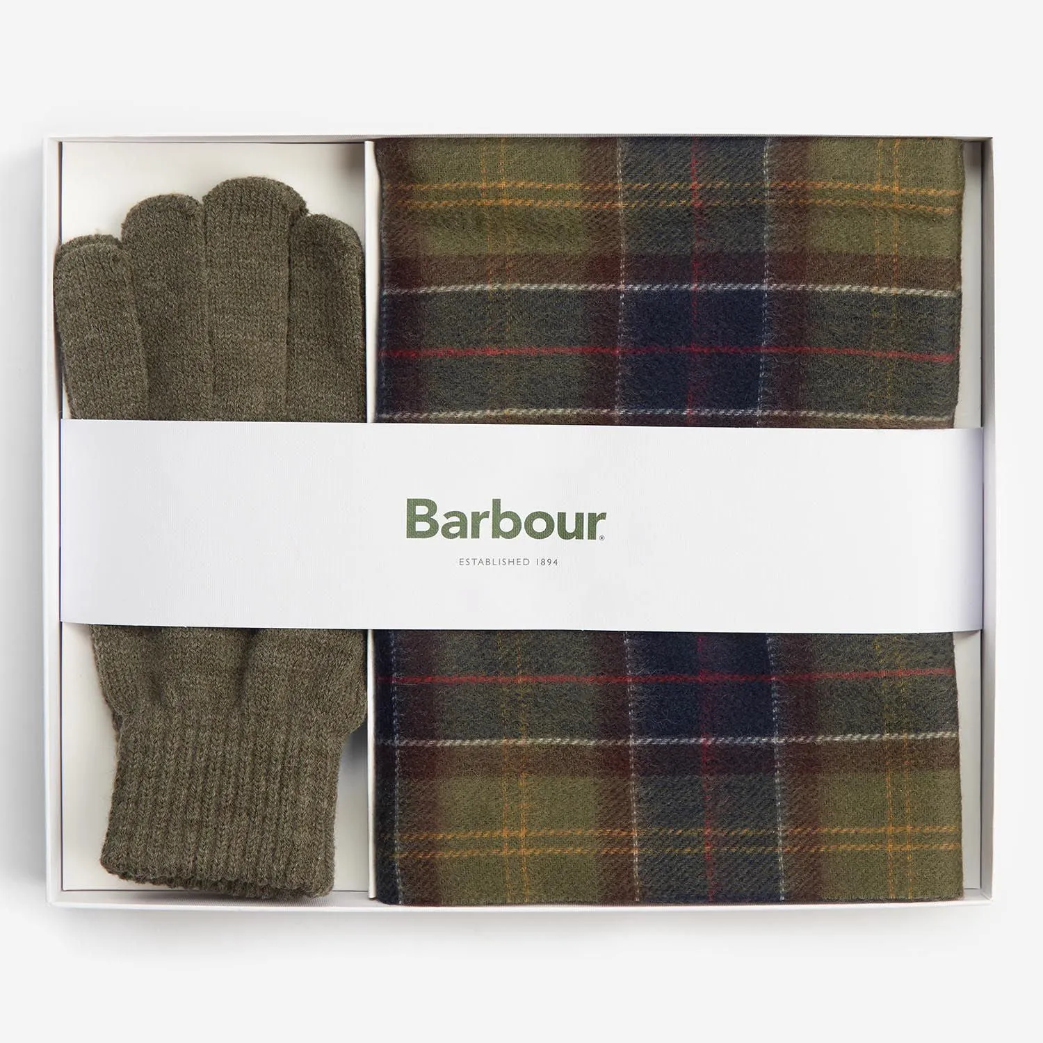 Barbour Men's Tartan/Olive Scarf & Glove Gift Set