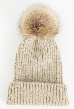 Beige Bunny Beanie Hat