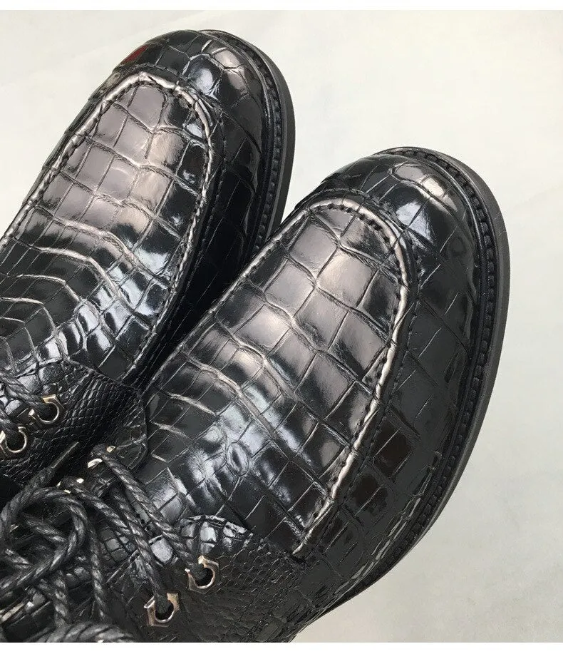 Black Crocodile Skin Pattern Cowboy Ankle Boots - Luxury Italian Handmade