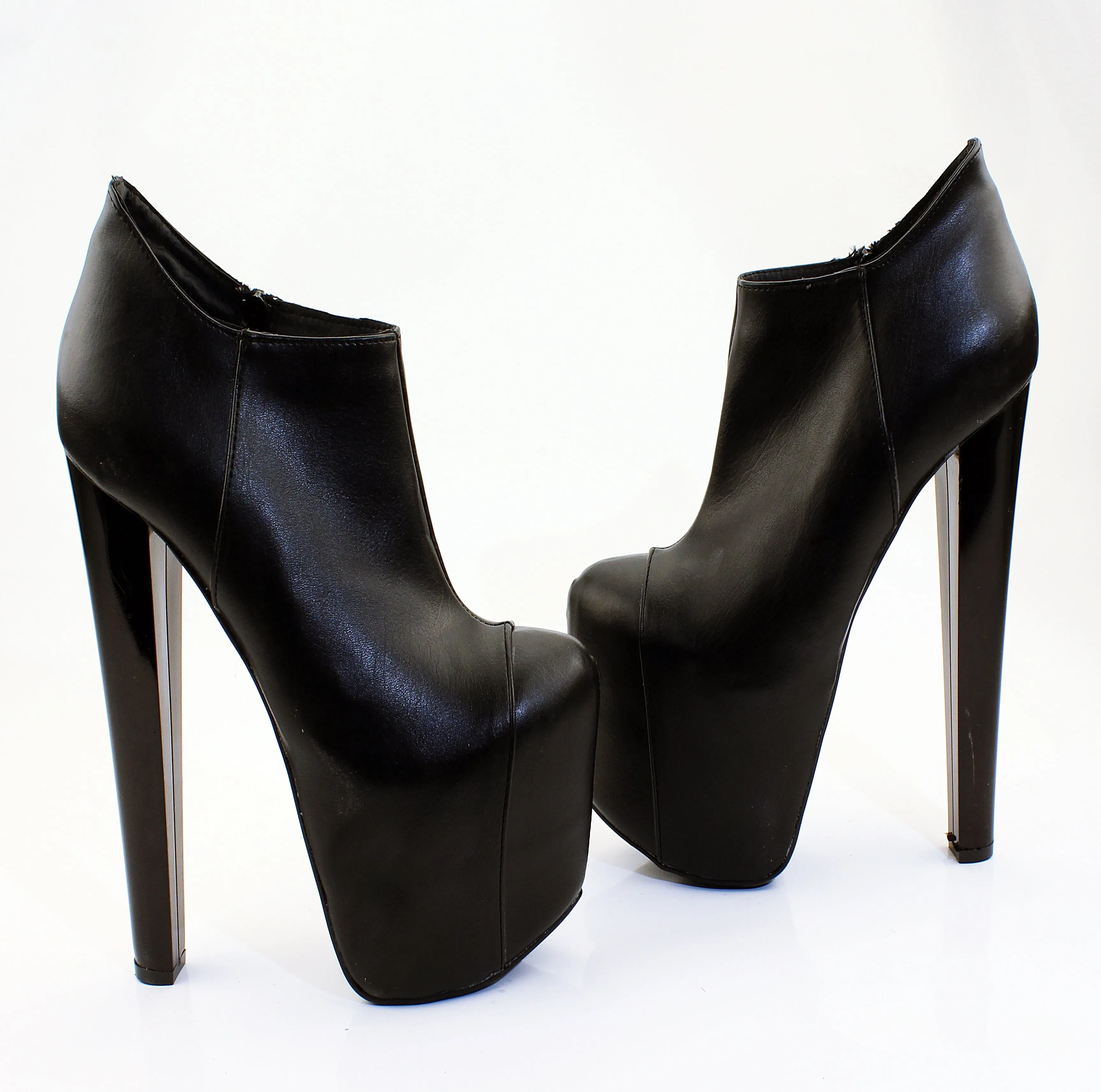 Black Faux Leather Platform Ankle Boots - 19 cm Height