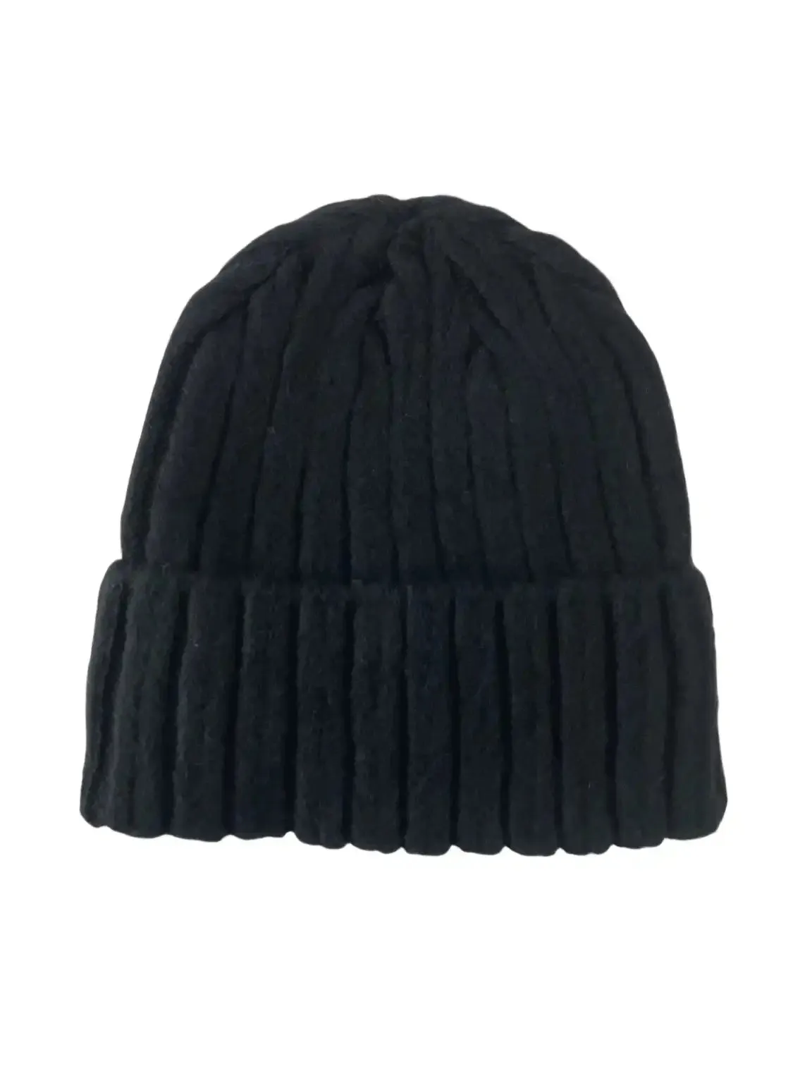 Black Wool Knit Hat, Ribbed