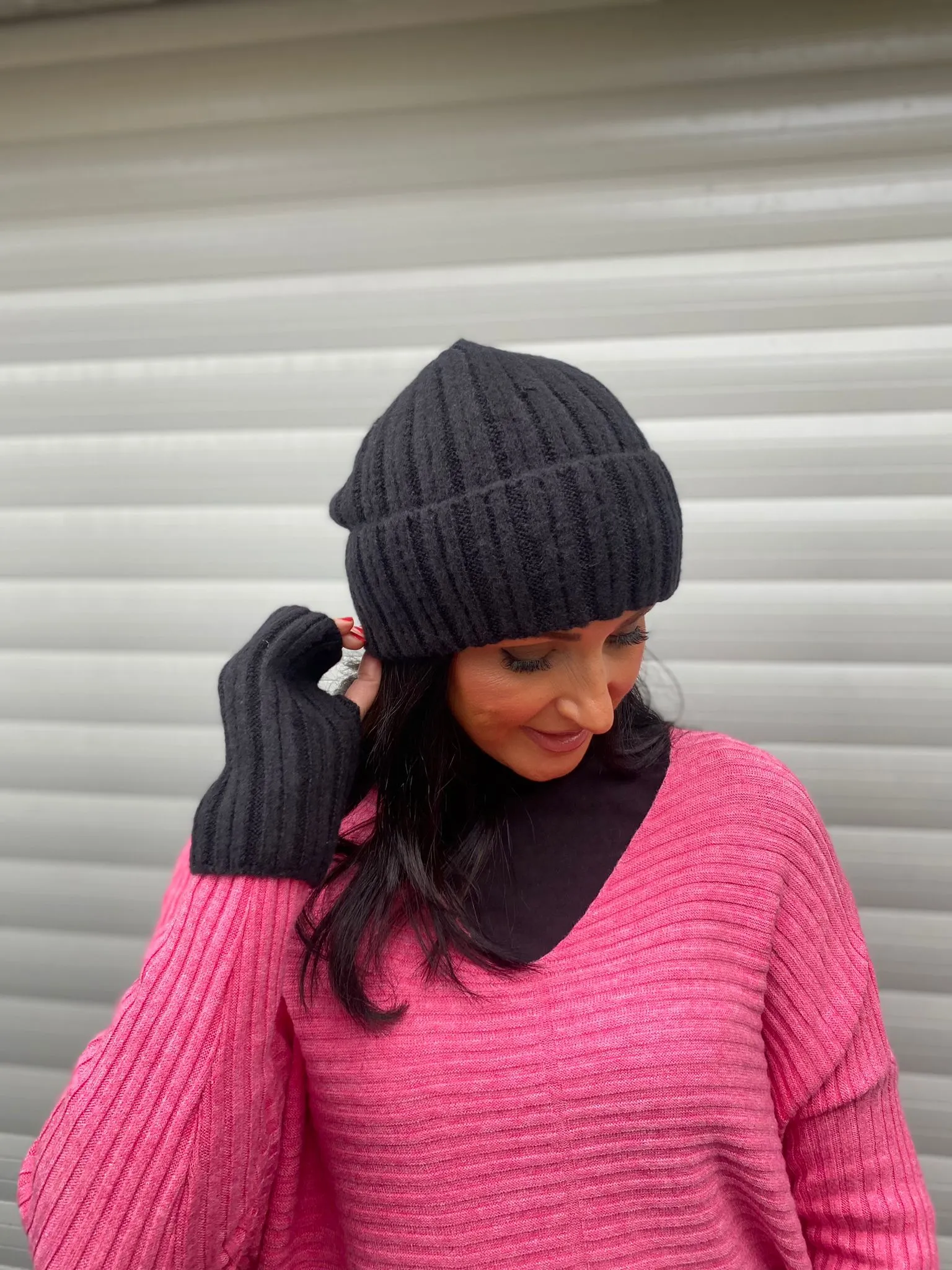 Black Wool Knit Hat, Ribbed