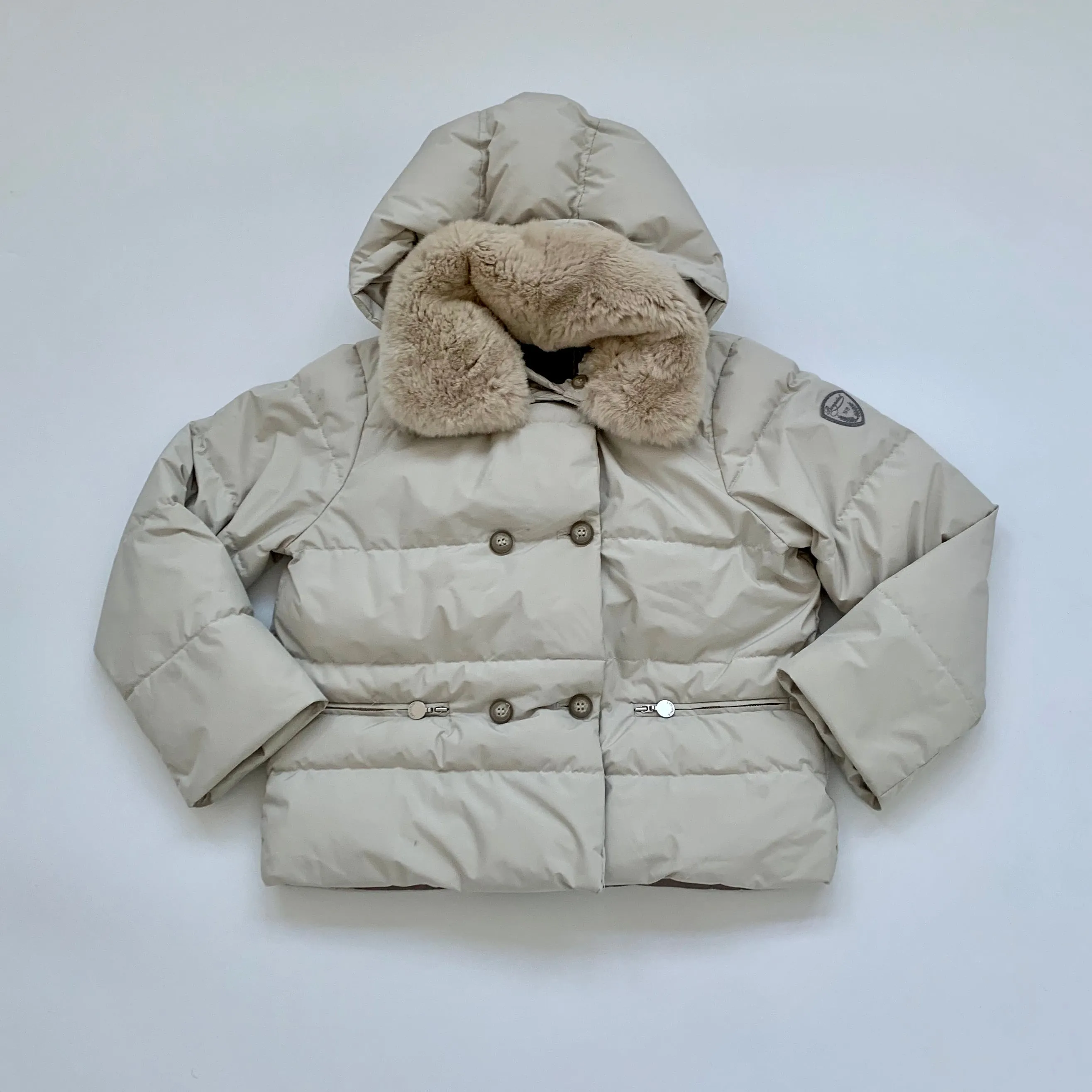 Bonpoint Stone Down Jacket with Rabbit Fur Collar - 10 Years - Shop Now