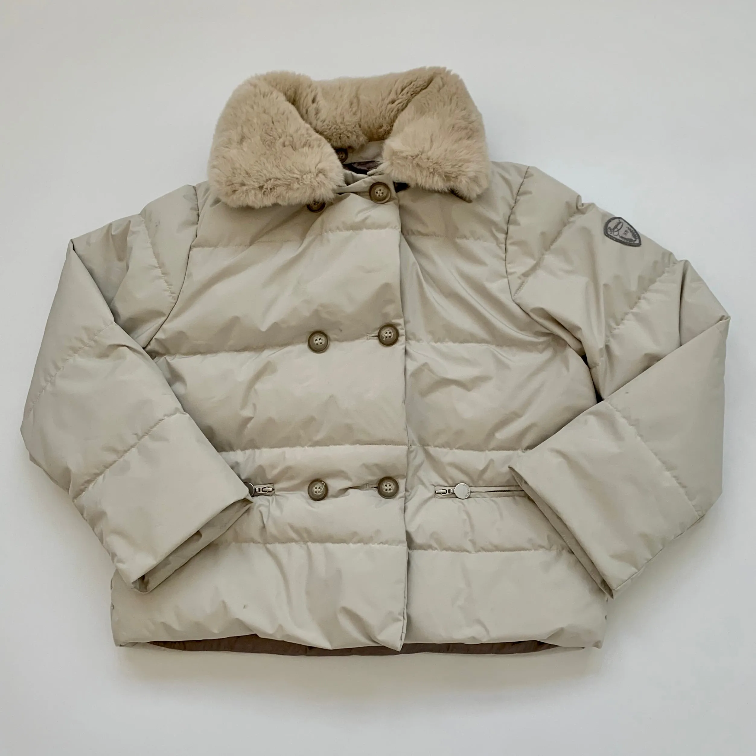 Bonpoint Stone Down Jacket with Rabbit Fur Collar - 10 Years - Shop Now