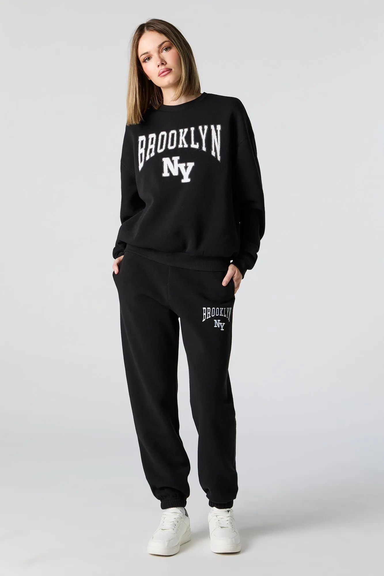 Brooklyn embroidered fleece jogger pants