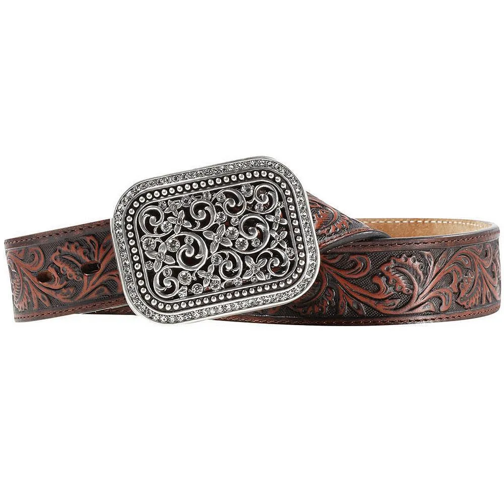 Brown Embossed Leather Belt for Men and Women