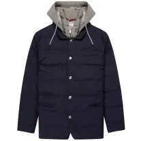 BRUNELLO CUCINELLI Navy Down Jacket With Detachable Hood