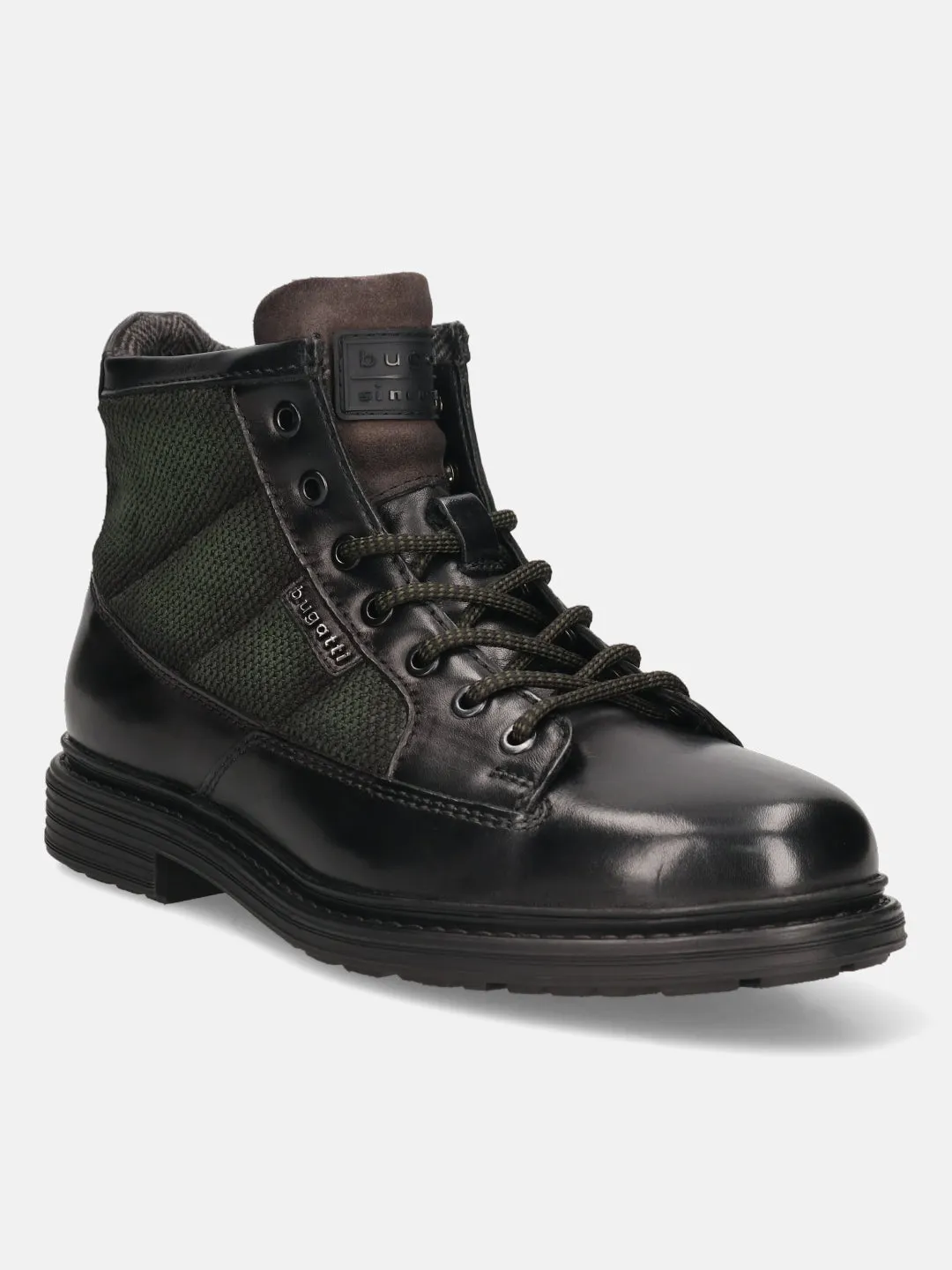 bugatti Black & Dark Green Premium Leather Ankle Boots