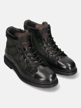 bugatti Black & Dark Green Premium Leather Ankle Boots