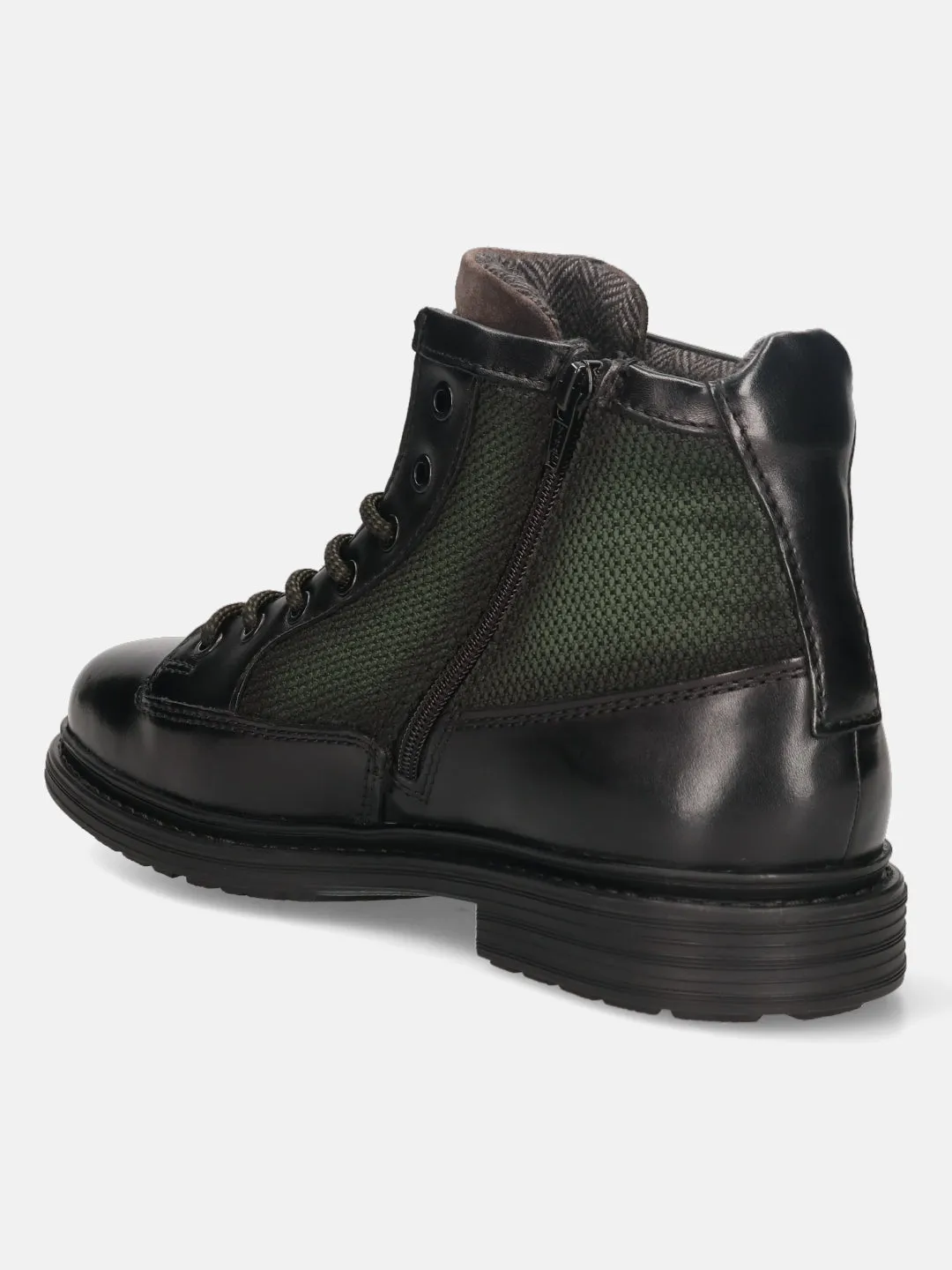 bugatti Black & Dark Green Premium Leather Ankle Boots