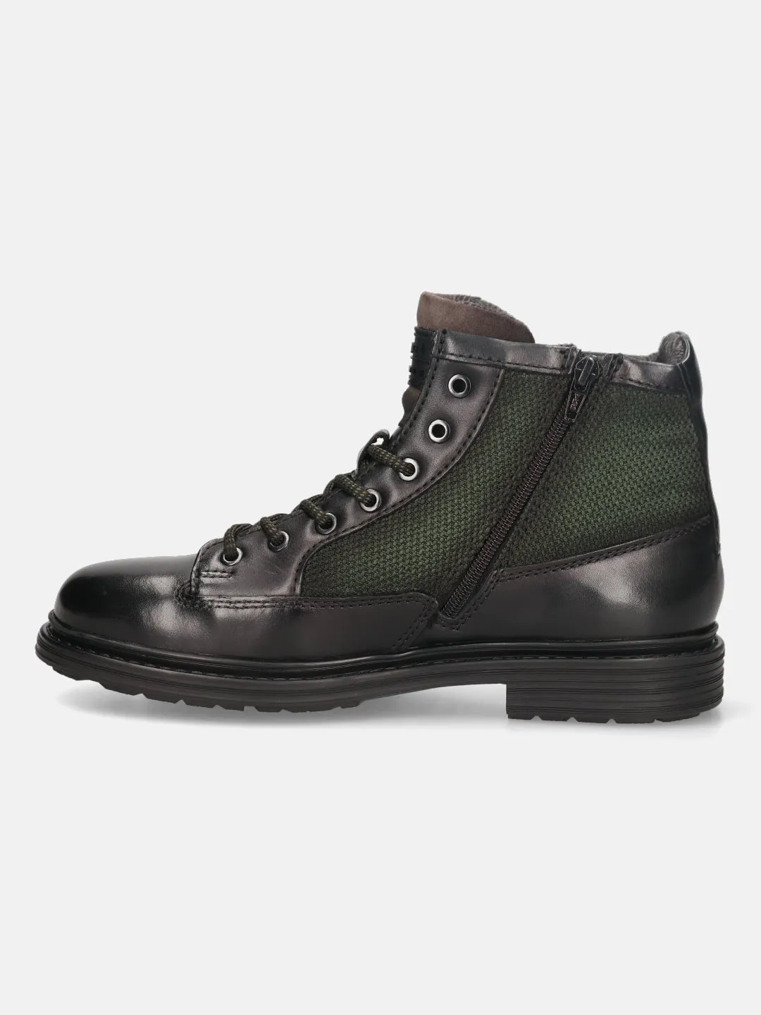 bugatti Black & Dark Green Premium Leather Ankle Boots