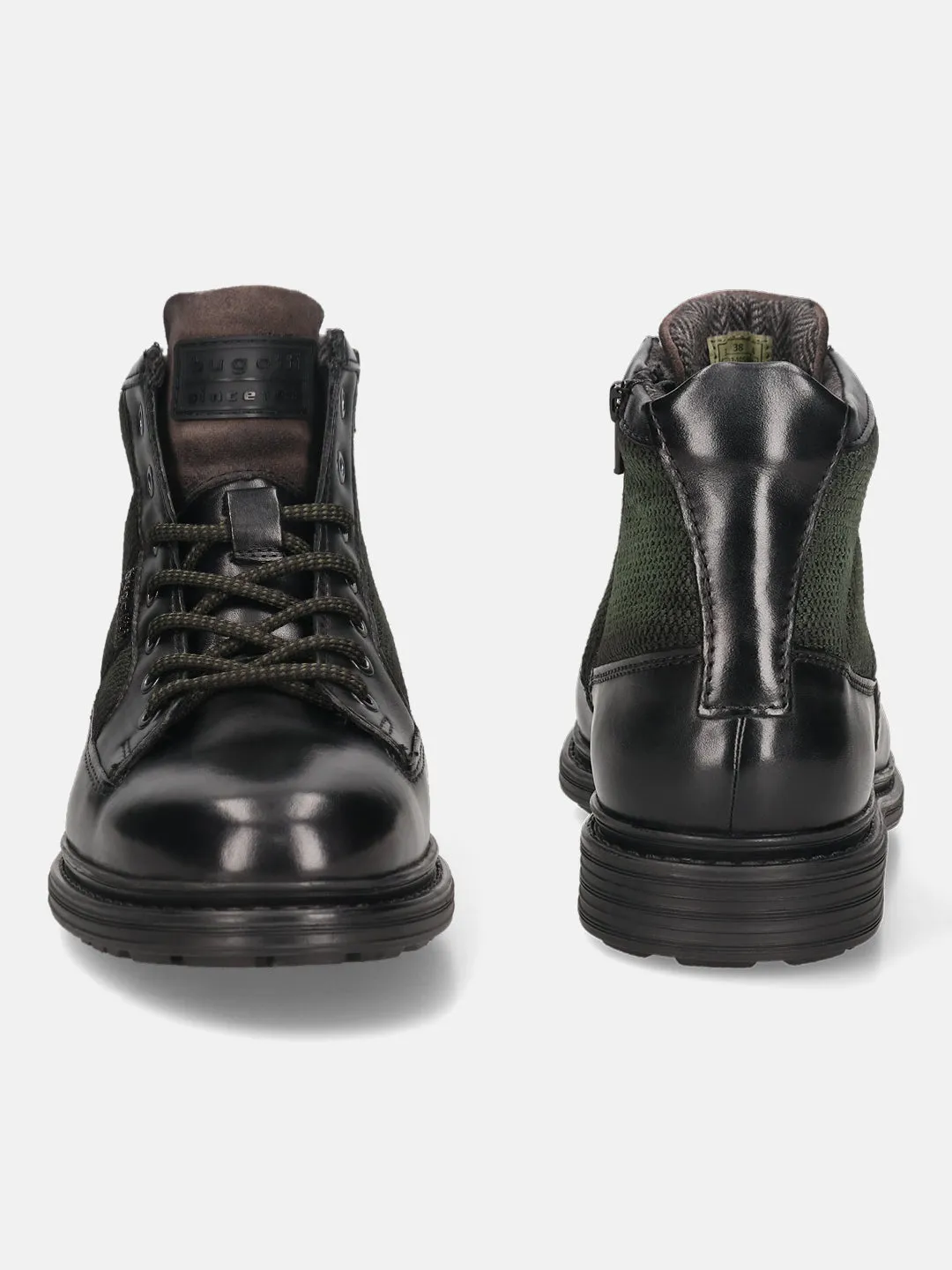 bugatti Black & Dark Green Premium Leather Ankle Boots