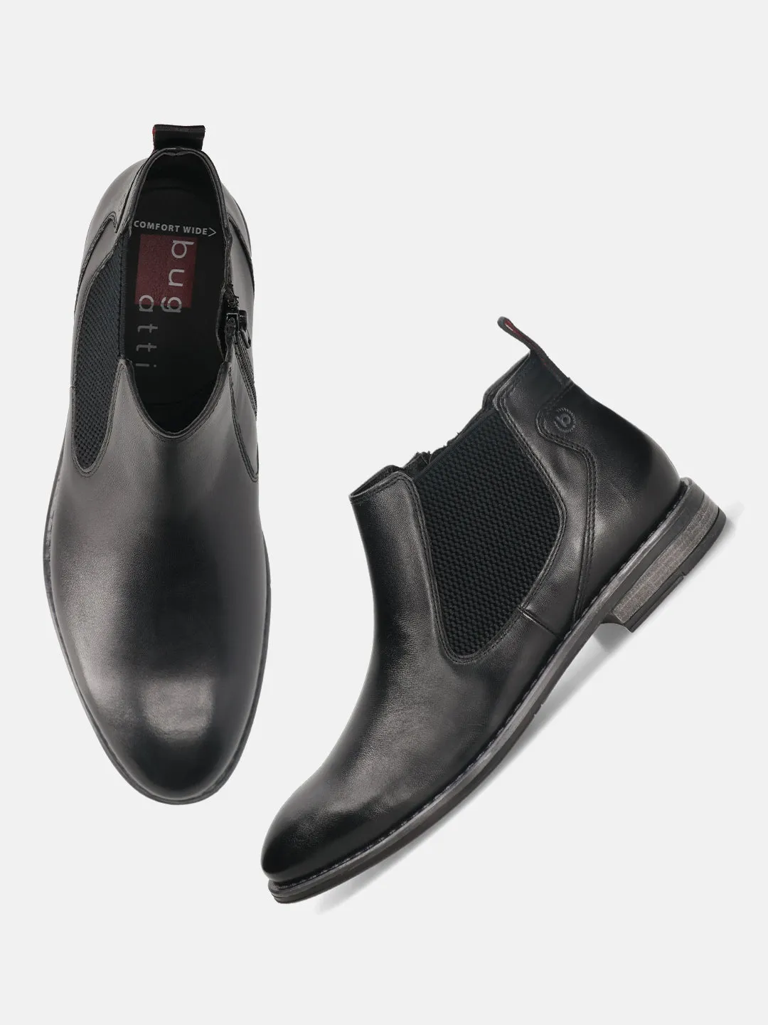 bugatti Black Premium Leather Chelsea Boots