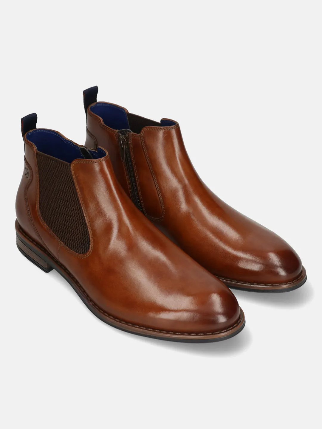 bugatti Cognac Premium Leather Chelsea Boots