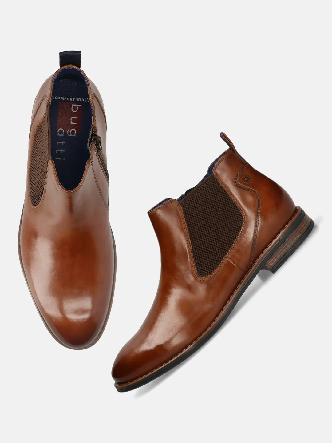 bugatti Cognac Premium Leather Chelsea Boots