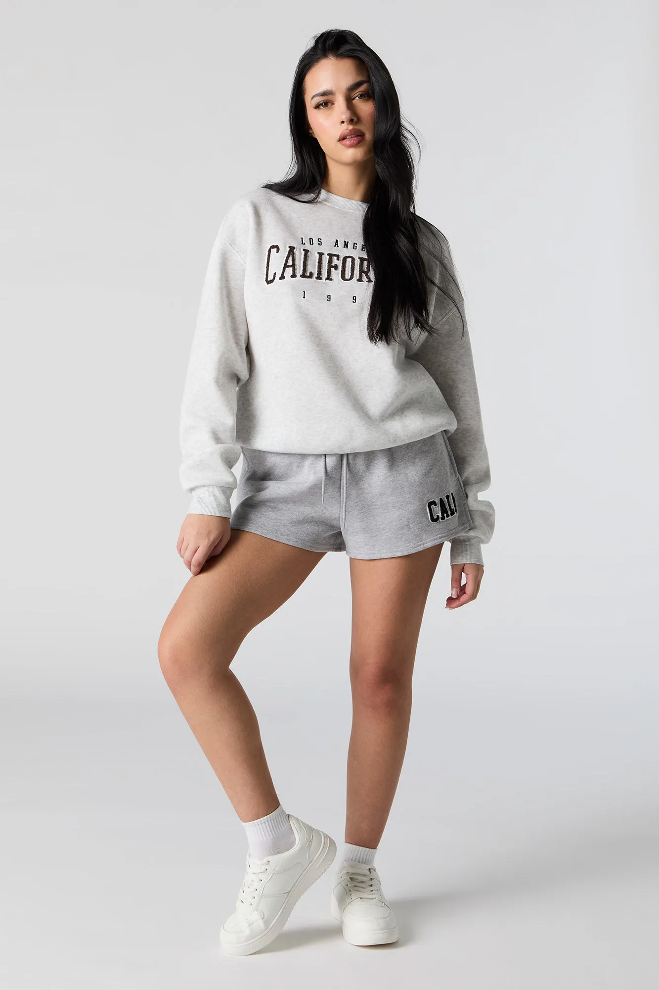 Cali Chenille Embroidered Fleece Shorts.