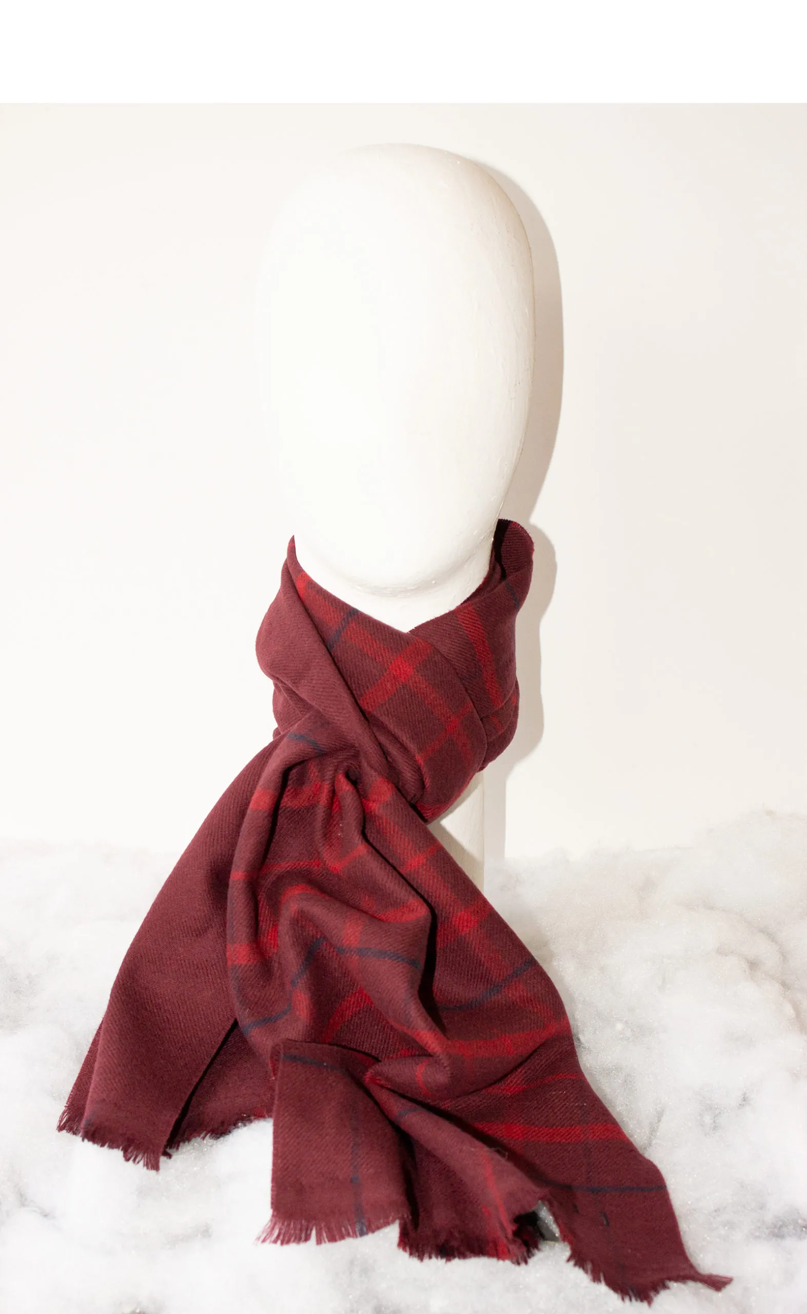 CANALI Maroon Red Navy Wool Scarf