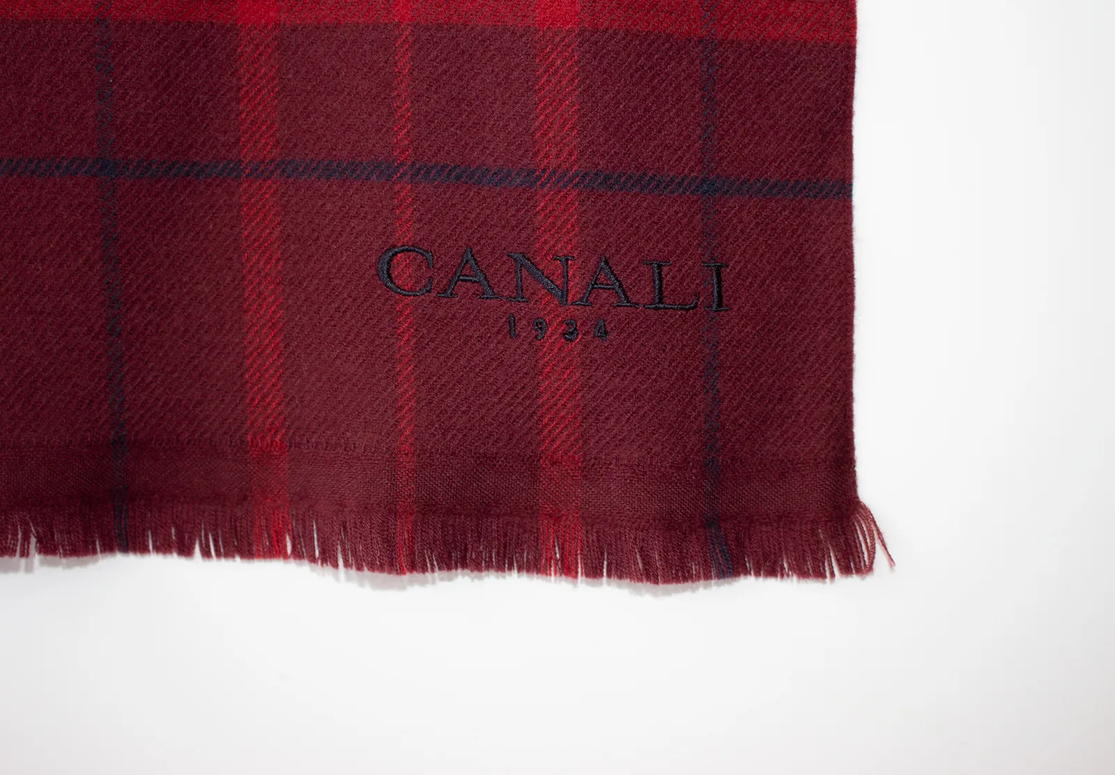 CANALI Maroon Red Navy Wool Scarf