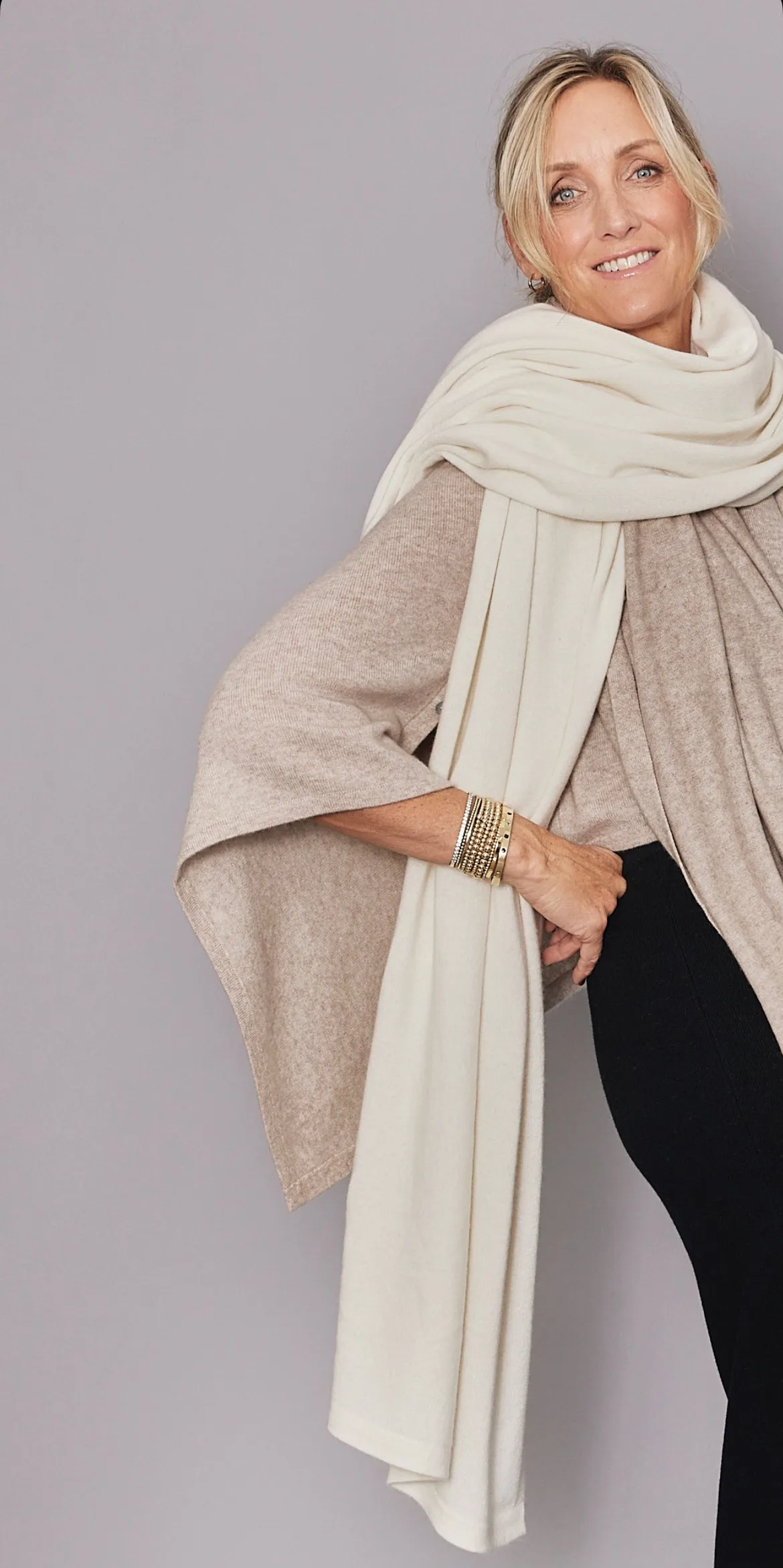 Cashmere Blanket Travel Wrap Cream Parchment