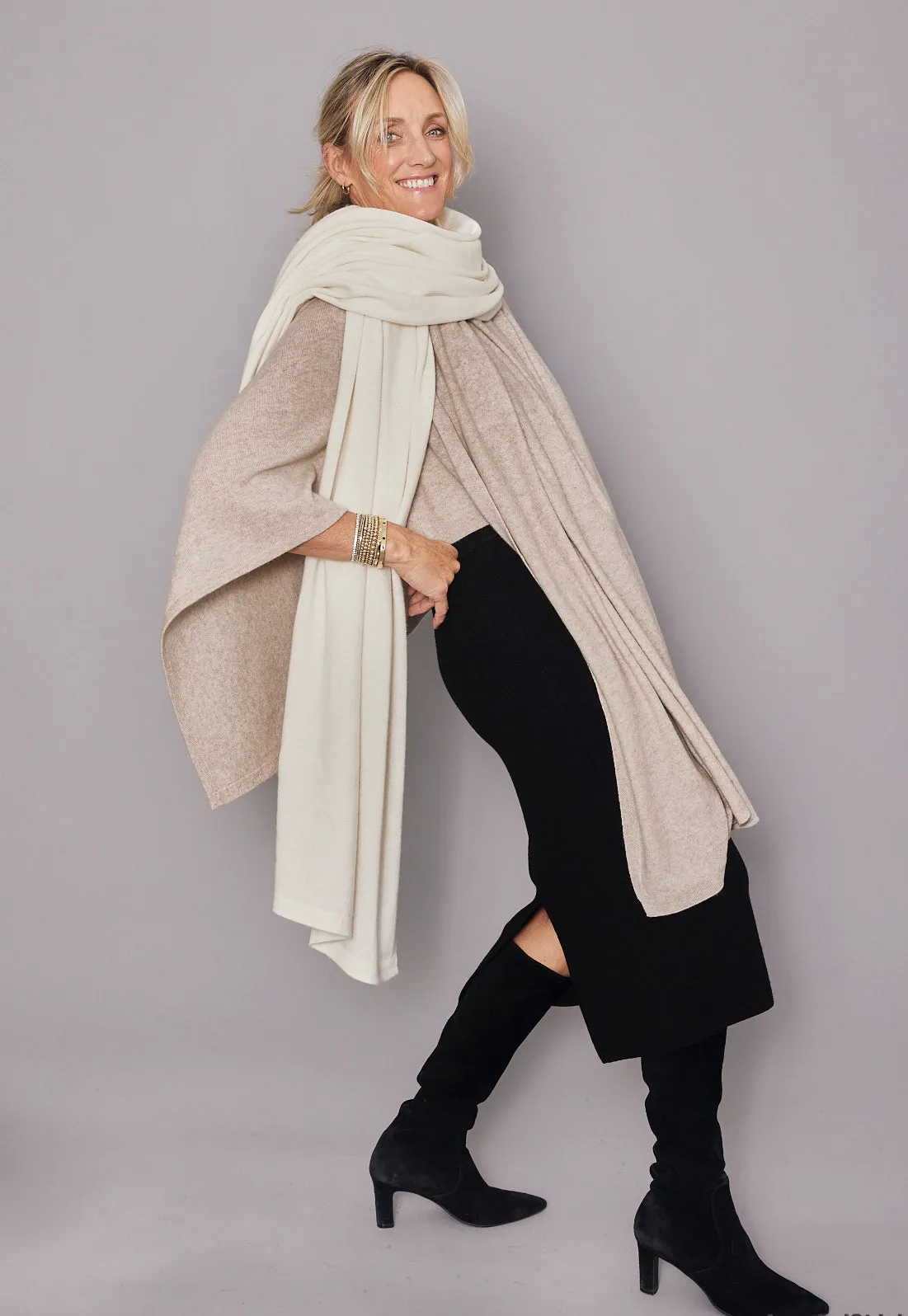 Cashmere Blanket Travel Wrap Cream Parchment