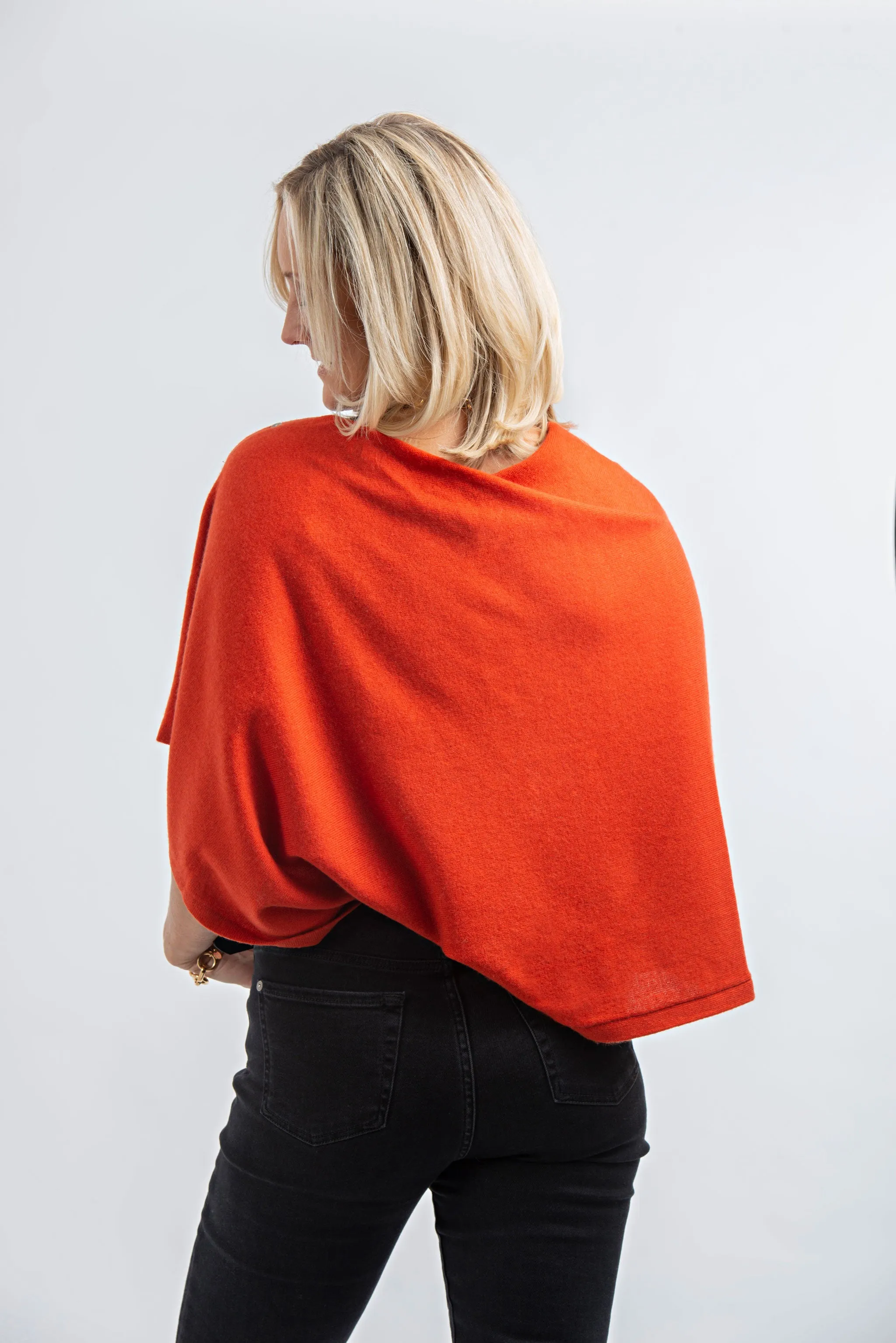 Cashmere Poncho - Burnt Orange Kilim