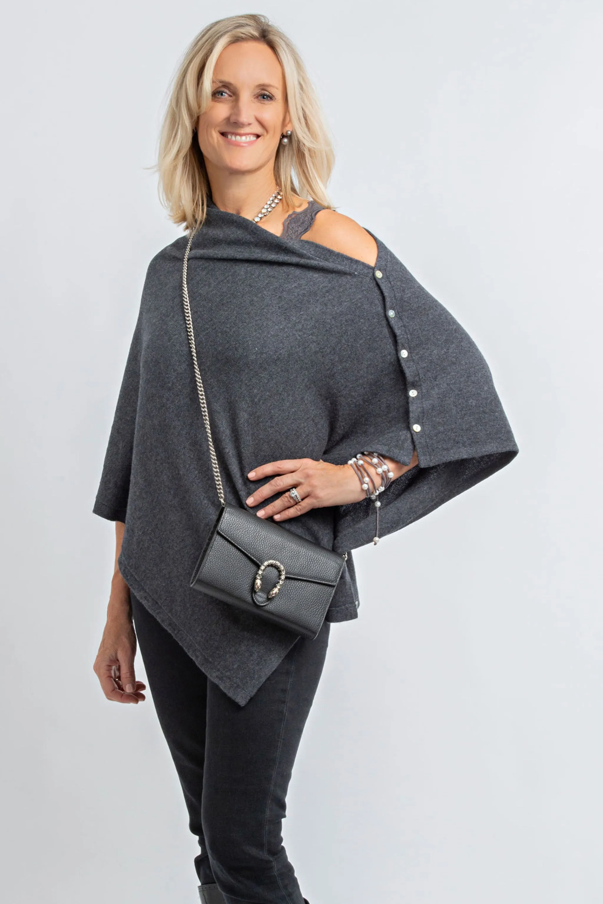 Cashmere Poncho Charcoal Grey Flannel for Sale