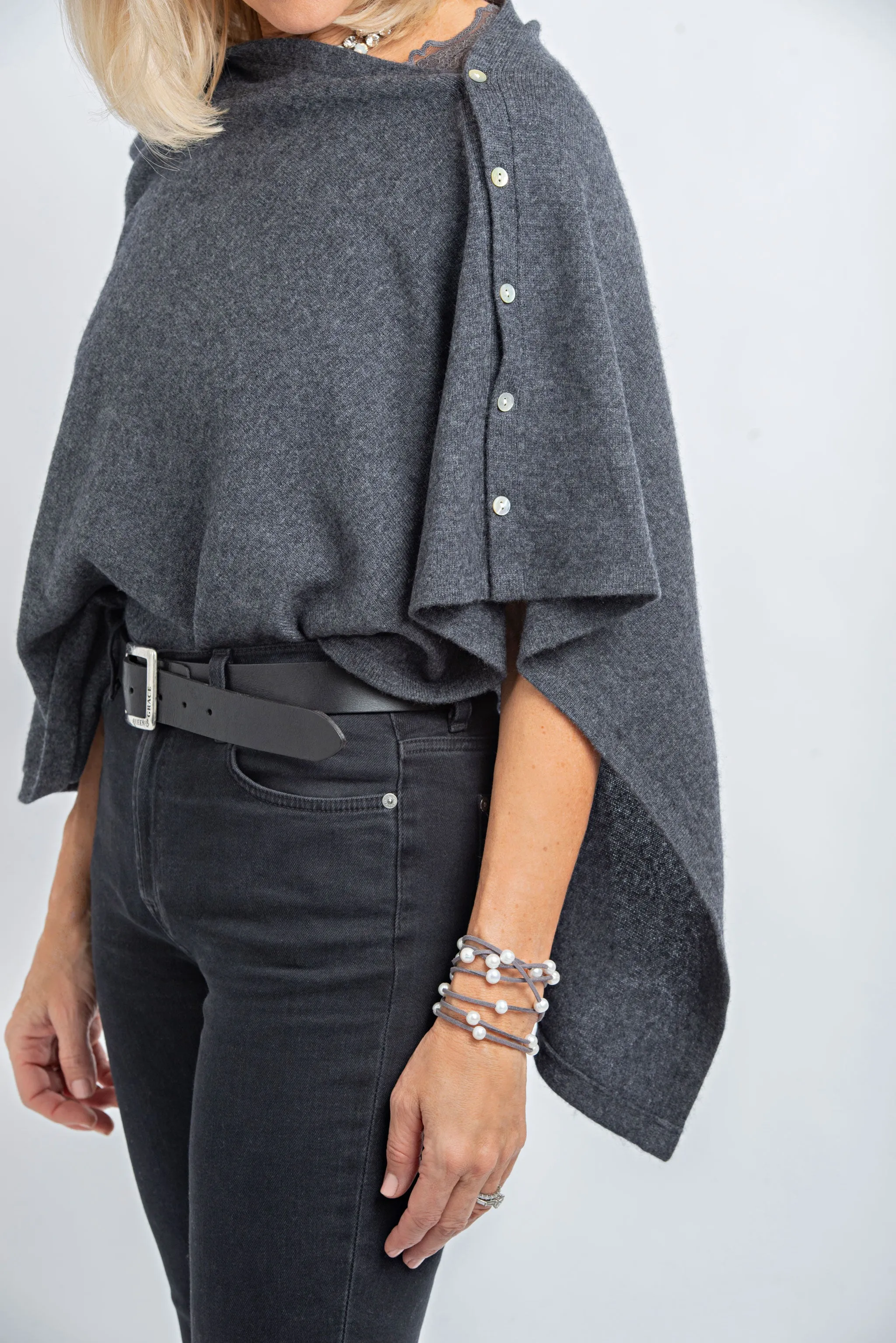 Cashmere Poncho Charcoal Grey Flannel for Sale