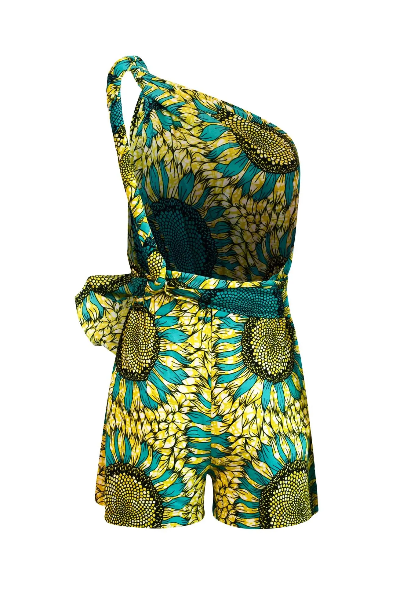 Chinwe Shorts Infinity Romper - Yellow/Green Sunflower Print |TROPICANA