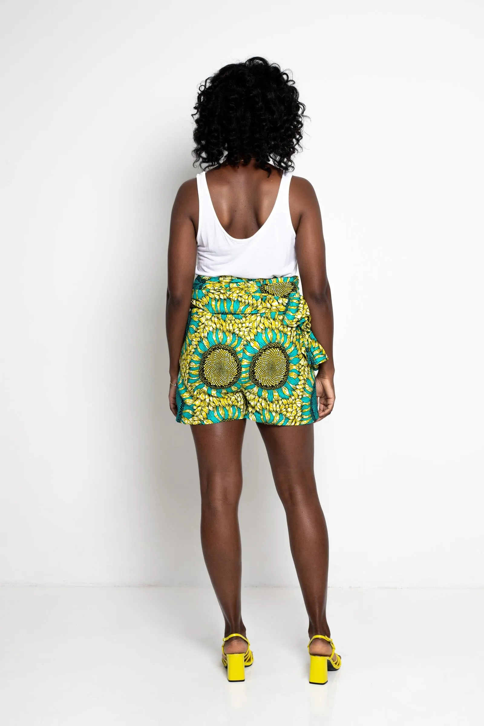 Chinwe Shorts Infinity Romper - Yellow/Green Sunflower Print |TROPICANA