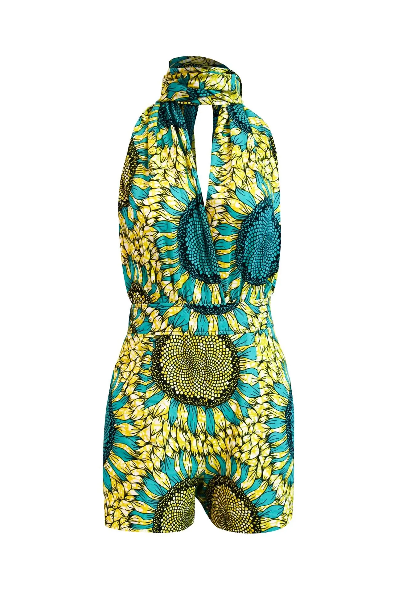 Chinwe Shorts Infinity Romper - Yellow/Green Sunflower Print |TROPICANA