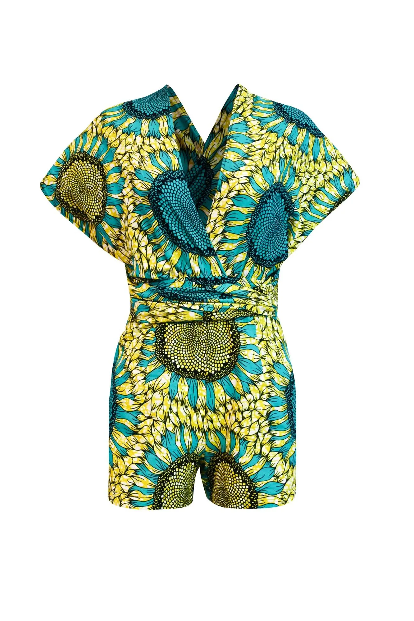 Chinwe Shorts Infinity Romper - Yellow/Green Sunflower Print |TROPICANA