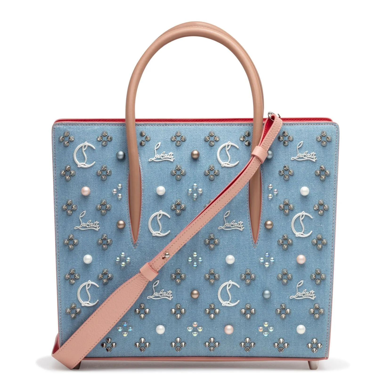 Christian Louboutin Paloma Loubinthesky Medium Blue Denim Pearl Tote Bag