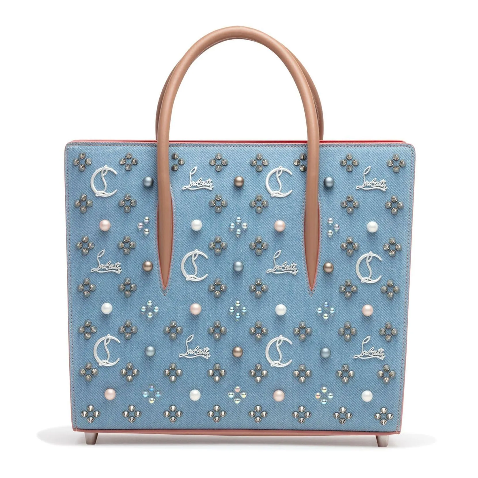 Christian Louboutin Paloma Loubinthesky Medium Blue Denim Pearl Tote Bag